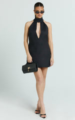 Polly Mini Dress - High Neck Keyhole Shift Dress in Black