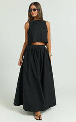 Preston Maxi Skirt - Gathered Waist Full Skirt in Black