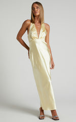 Prima Maxi Dress - Plunge Satin Dress in Butter Yellow