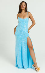 Priya Maxi Dress - Scoop Neck Open Back Dress in Blue