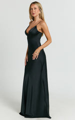 Quincy Maxi Dress - Satin Slip Dress in Black