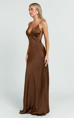 Quincy Maxi Dress - Satin Slip Dress in Chocolate