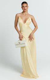 Quincy Maxi Dress - Satin Slip Dress in Lemon