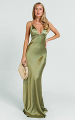 Quincy Maxi Dress - Satin Slip Dress in Olive