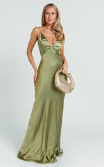 Quincy Maxi Dress - Satin Slip Dress in Olive