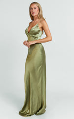 Quincy Maxi Dress - Satin Slip Dress in Olive
