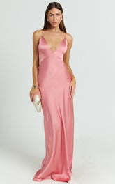 Quincy Maxi Dress - Satin Slip Dress in Pink