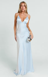 Quincy Maxi Dress - Satin Slip Dress in Sky Blue