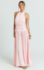 Quinn Maxi Dress - Low Back Halter Neck Dress in Pink