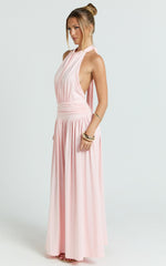 Quinn Maxi Dress - Low Back Halter Neck Dress in Pink