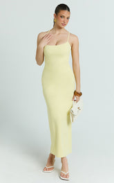 Ramirez Midi Dress - Scoop Neck Low Back Dress in Lemon