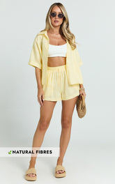 Ramona Linen Shorts - Drawstring Linen Shorts in Lemon