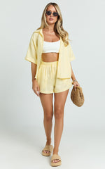 Ramona Linen Shorts - Drawstring Linen Shorts in Lemon