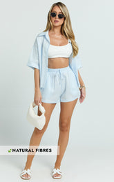 Ramona Linen Shorts - Drawstring Linen Shorts in Pale Blue