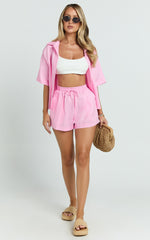 Ramona Linen Shorts - Drawstring Linen Shorts in Pink