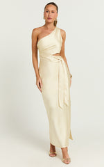 Regina Midi Dress - One Shoulder Cut Out Side Detail Dress in Butter