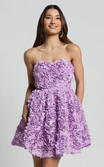 Renee Mini Dress - Strapless Sweetheart Dress in Purple