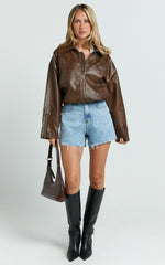 Renee Shorts - High Waisted Frayed Hem Denim Shorts in Light Blue Wash