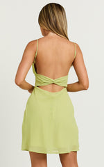 Renjean Mini Dress - Adjustable Strap Ruched Bust Dress in Lime