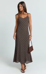 Revie Midi Dress - Slip Dress in Brown