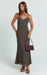 Revie Midi Dress - Slip Dress in Brown