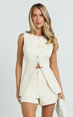 Rhianna Shorts - Mid Waist Recycled Denim Shorts in Ecru