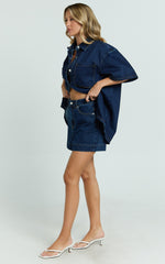 Rhianna Shorts - Mid Waist Recycled Denim Shorts in Indigo Wash