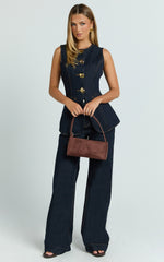 Rhianna Top - Button Down Longline Recycled Denim Vest Top in Raw Denim