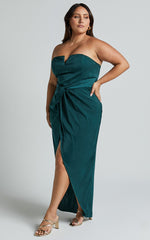 Rhyanna Maxi Dress - Twist Front Strapless Dress in Emerald