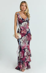 Riley Maxi Dress - Asymmetric Ruffle Detail Maxi Dress in Mariache Rose