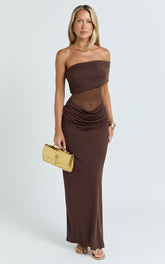 Riley Maxi Dress - Gathered Over Bust Dress in Chocolate