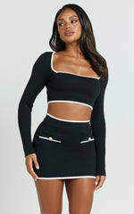 Riri Top - Long Sleeve Square Neck Recycled Knit Top in Black