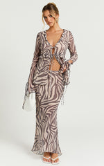 Rita Maxi Skirt - Low Waist Fit And Flare Skirt in Abstract Zebra Print