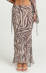 Rita Maxi Skirt - Low Waist Fit And Flare Skirt in Abstract Zebra Print