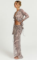 Rita Maxi Skirt - Low Waist Fit And Flare Skirt in Abstract Zebra Print