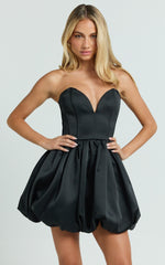 Roland Mini Dress - Strapless Drop Waist Fit And Flare Dress in Black