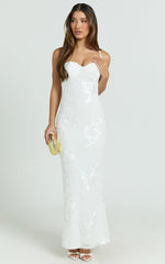 Rory Maxi Dress - Embroidered Mesh Dress in White