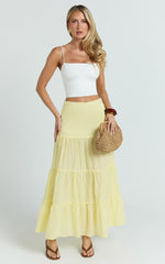 Rosalie Maxi Skirt - High Waist Tiered Maxi Skirt in Pastel Yellow