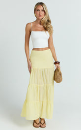 Rosalie Maxi Skirt - High Waist Tiered Maxi Skirt in Pastel Yellow