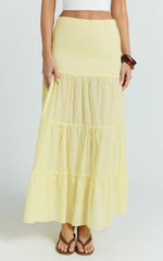 Rosalie Maxi Skirt - High Waist Tiered Maxi Skirt in Pastel Yellow