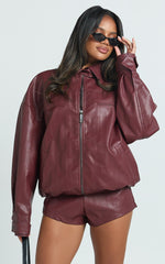 Rosetta Shorts - PU Fitted Micro Shorts in Wine