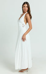 Roseville Maxi - Wrap Front Halter Dress with Hardware Detail in White