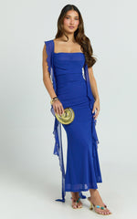 Rosha Midi Dress - Ruffle Strap Dress in Electric Blue