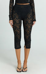 Roxanna Pants - Low Rise Lace Side Split Capri Pants in Black