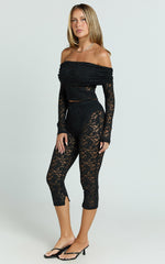 Roxanna Pants - Low Rise Lace Side Split Capri Pants in Black