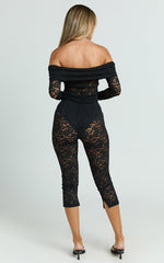 Roxanna Pants - Low Rise Lace Side Split Capri Pants in Black