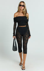 Roxanna Top - Lace Off Shoulder Long Sleeve Top in Black