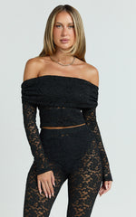 Roxanna Top - Lace Off Shoulder Long Sleeve Top in Black