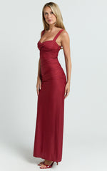 Roxanne Maxi Dress - Sweetheart Neck Gathered Bodycon Dress in Red