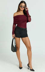 Roza Top - Asymmetric Long Sleeve One Shoulder Top in Wine